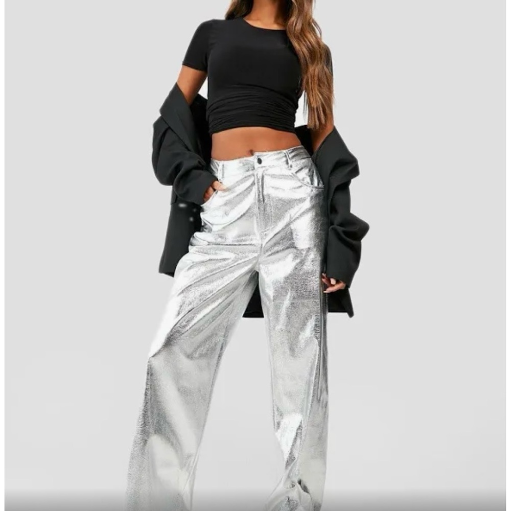 Boohoo Silver Straight Leg Pants